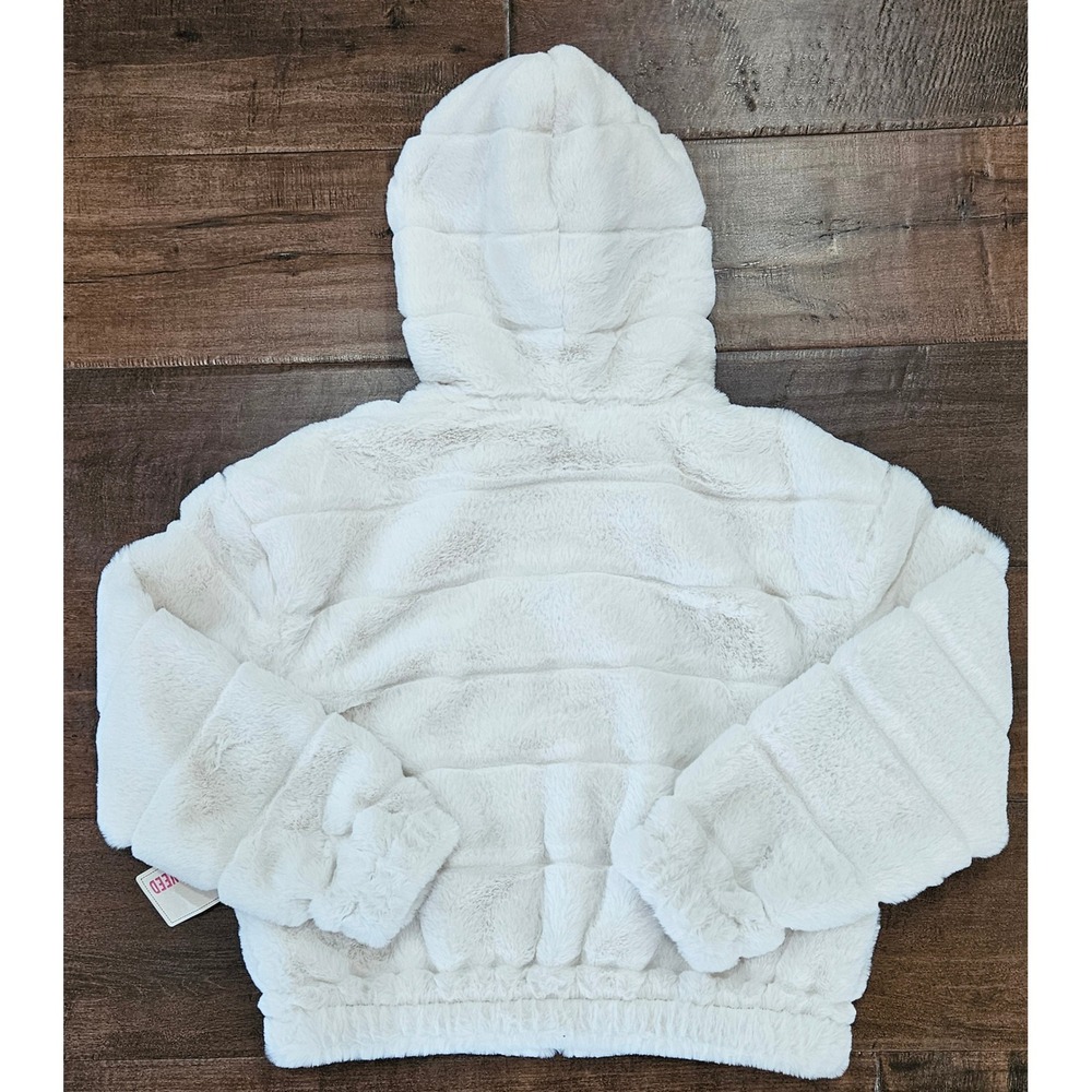 Y2K Inspired Bomber Faux Fur Hooded Jacket Ribbed NWT Apres Ski Chic small - Picture 9 of 13